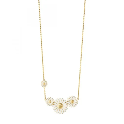 Daisy halsband i förgyllt silver med vit emalj – Georg Jensen
