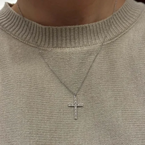 Halsband Kors Vitguld Diamanter