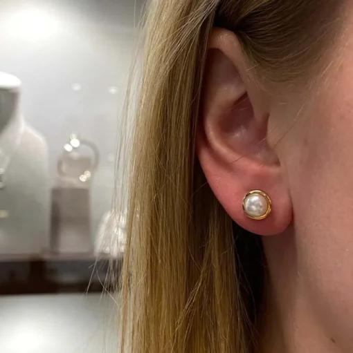 Pärlörhängen Sötvatten Guldkrans 6,5 mm